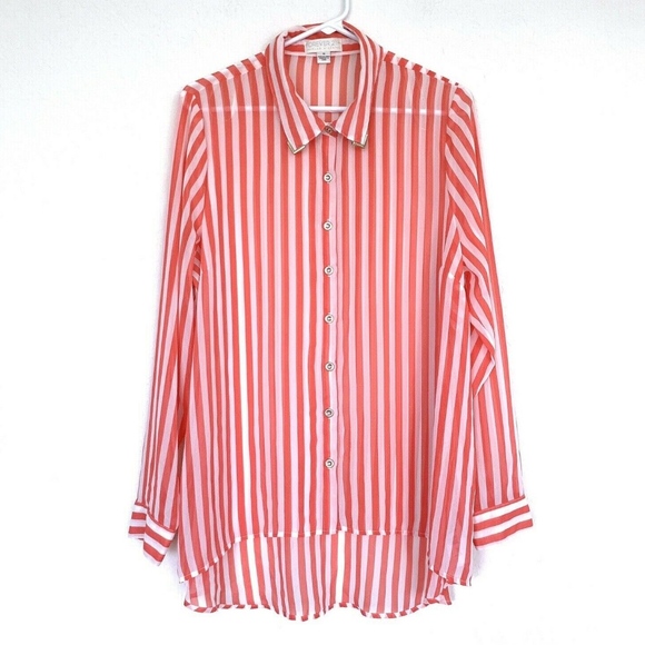 Forever 21 Tops - Forever 21 Pink White Stripe Button Down Top